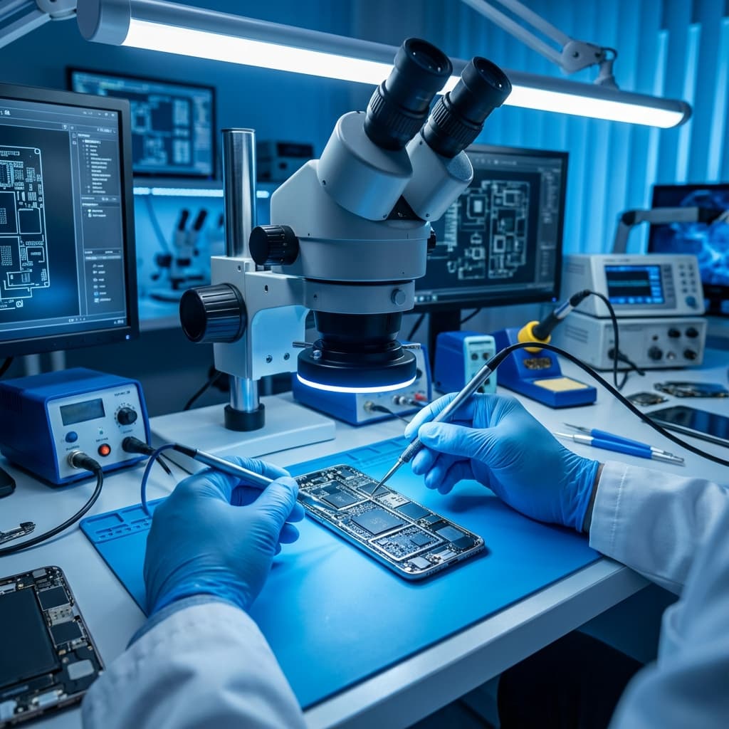 Illustration of a MacBook logic board repair